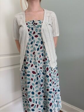 Women’s Spaghetti Strap A-Line Cotton Dress Multicolor Leaf Print